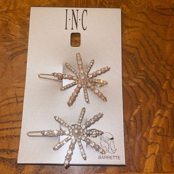 NWT starburst hair accessories barrette gold silver tone faux pearl - Picture 1 of 3